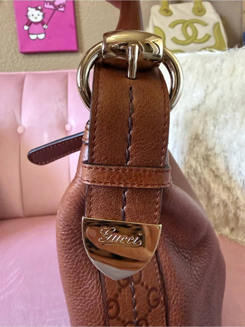 💯Auth! GUCCI Guccisimo Signoria Brown Leather Hobo Shoulder Bag w Gold Hardware - Picture 8 of 16